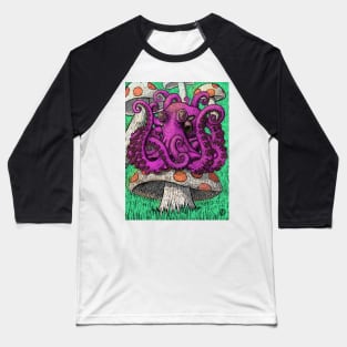 Octopus on Mushrooms Baseball T-Shirt